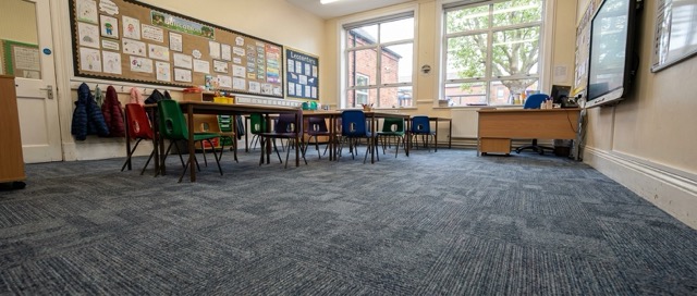Primary school classroom with hard-wearing carpet tiles